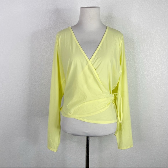 Outdoor Voices Lemon Lime Yellow Tissue Weave Wrap Top - Picture 2 of 10